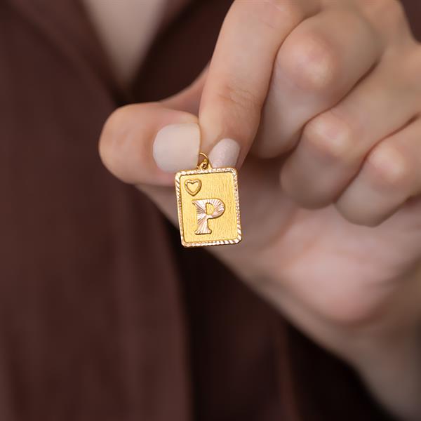 14 Ayar Altın P Harf Kalpli Kolye Ucu