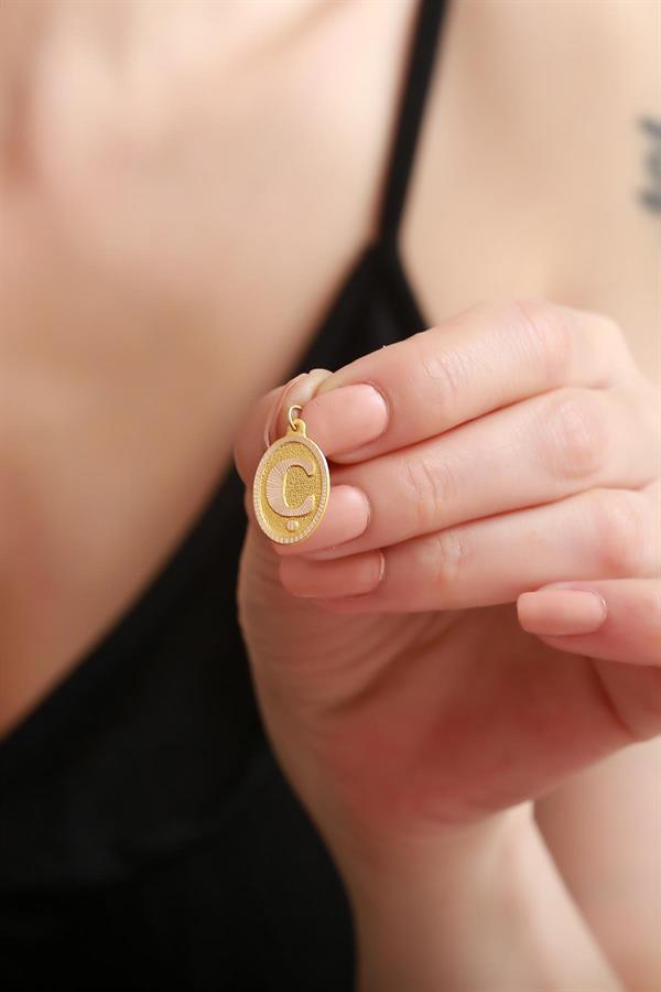 14 Ayar Altın Ç Harf Nostaljik Kolye Ucu