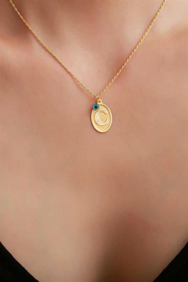 14 Ayar Altın C Harf Nostaljik Kolye