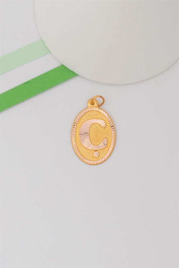 14 Ayar Altın Ç Harf Nostaljik Kolye Ucu