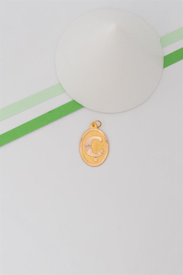 14 Ayar Altın Ç Harf Nostaljik Kolye Ucu