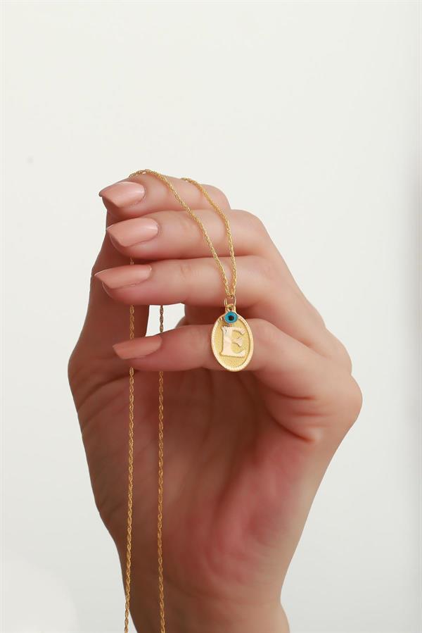 14 Ayar Altın E Harf Nostaljik Kolye