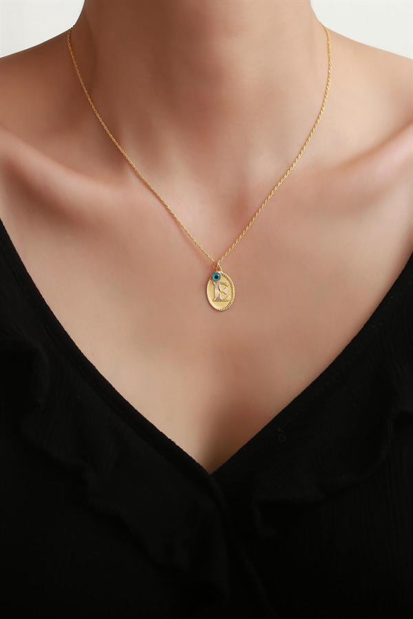 14 Ayar Altın E Harf Nostaljik Kolye