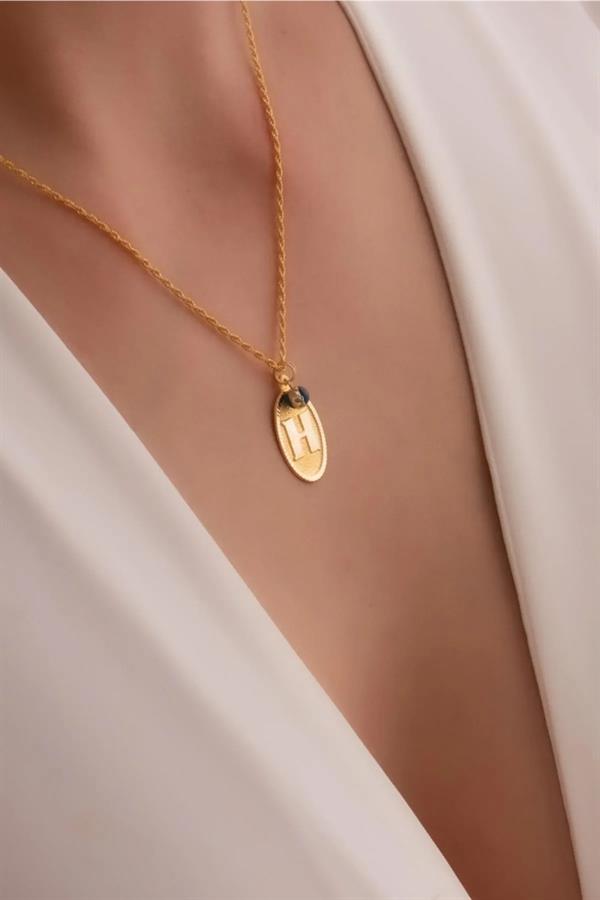 14 Ayar Altın H Harf Nostaljik Kolye