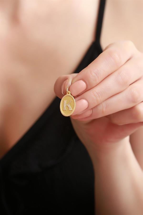 14 Ayar Altın K Harf Nostaljik Kolye Ucu
