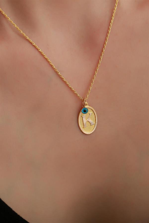 14 Ayar Altın K Harf Nostaljik Kolye