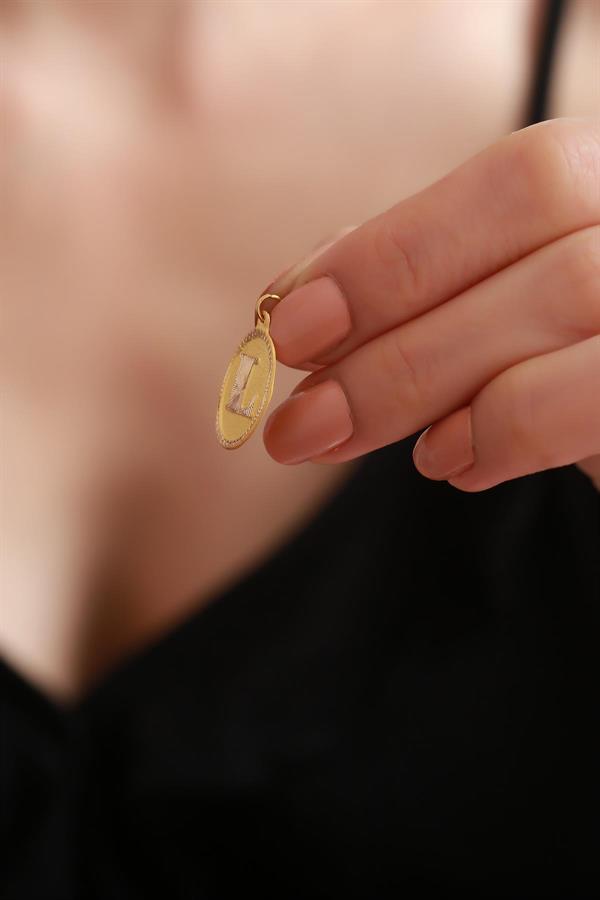 14 Ayar Altın L Harf Nostaljik Kolye Ucu