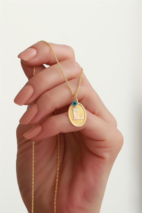 14 Ayar Altın L Harf Nostaljik Kolye