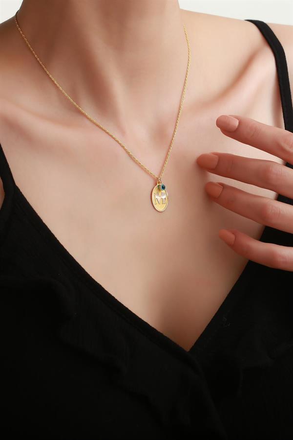 14 Ayar Altın M Harf Nostaljik Kolye