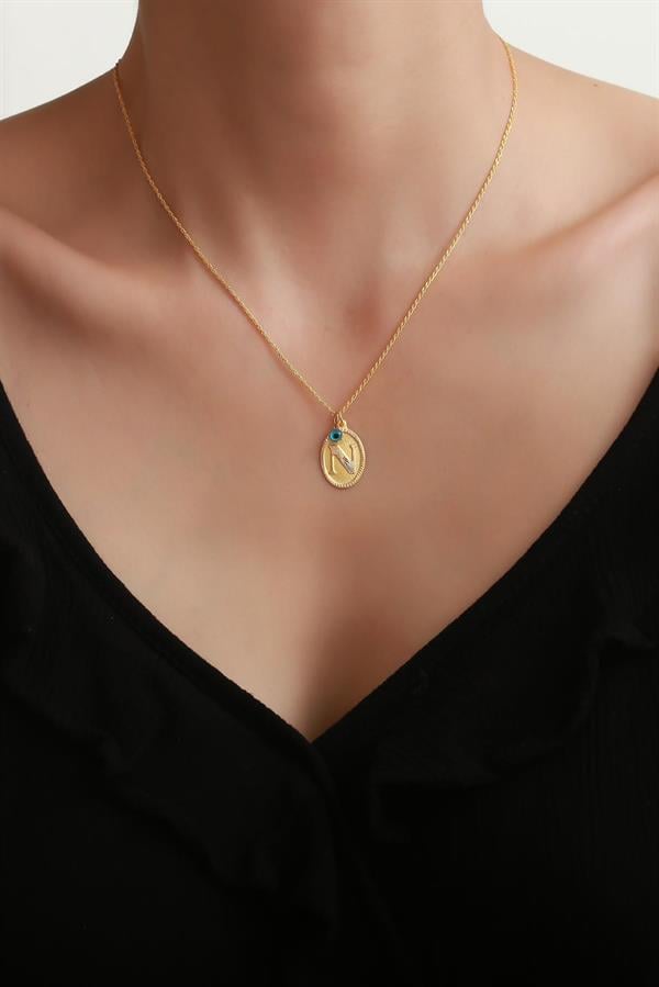 14 Ayar Altın N Harf Nostaljik Kolye