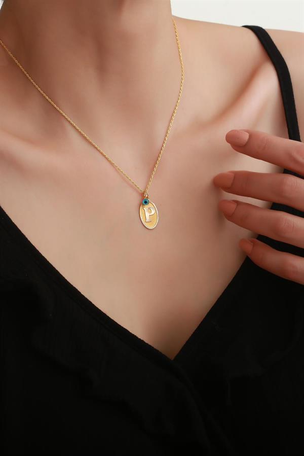 14 Ayar Altın P Harf Nostaljik Kolye