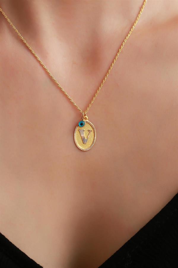 14 Ayar Altın V Harf Nostaljik Kolye