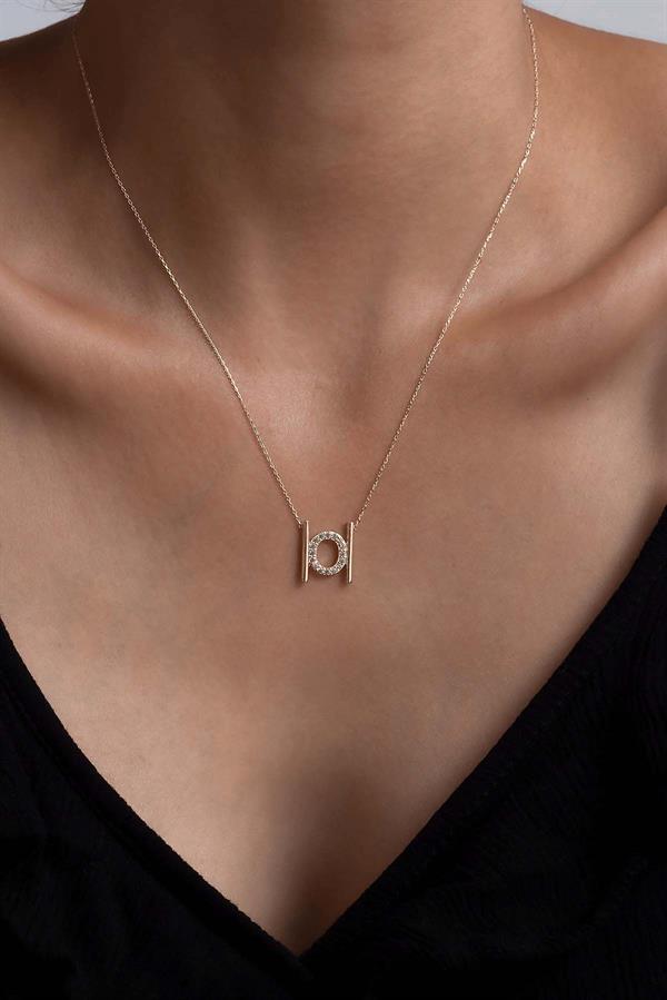 14 Ayar Altın O Harfi Taşlı Kolye