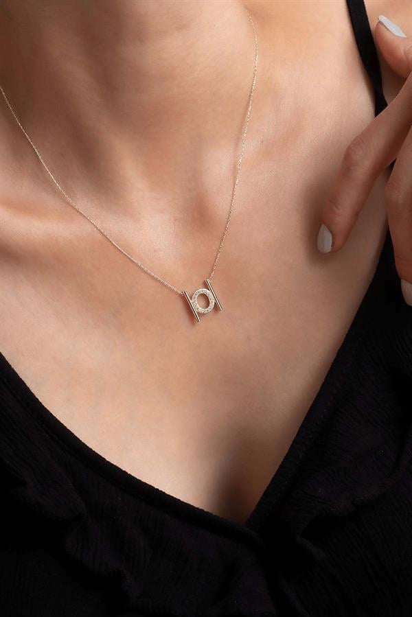 14 Ayar Altın O Harfi Taşlı Kolye