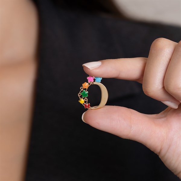 14 Ayar Altın Ö Harf Yarım Çiçekli Kolye Ucu