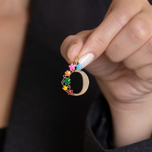 14 Ayar Altın Ö Harf Yarım Çiçekli Kolye Ucu