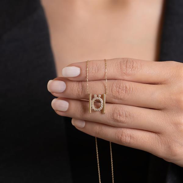 14 Ayar Altın Ö Harfi Taşlı Kolye