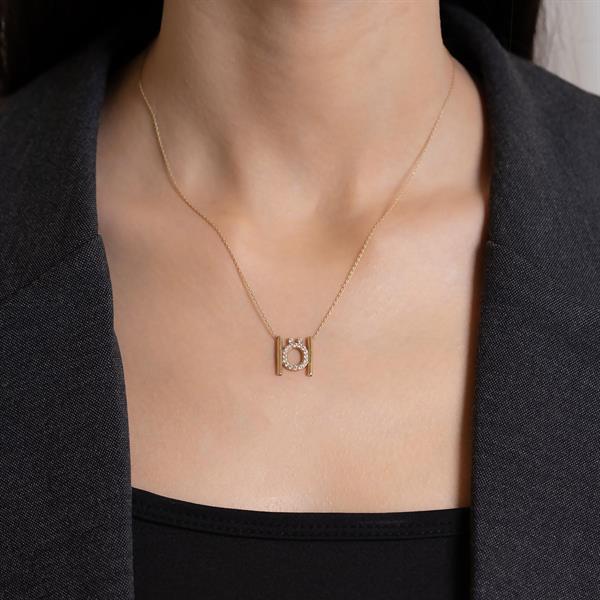 14 Ayar Altın Ö Harfi Taşlı Kolye