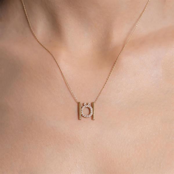 14 Ayar Altın Ö Harfi Taşlı Kolye