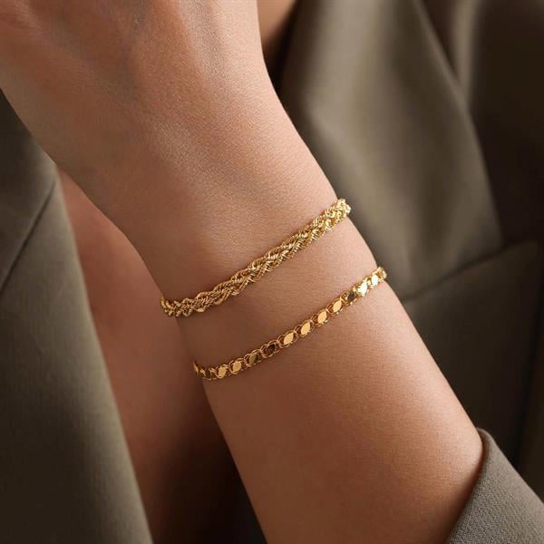 14 Ayar Altın Örgü Halat ve Halep Kombin Bileklik