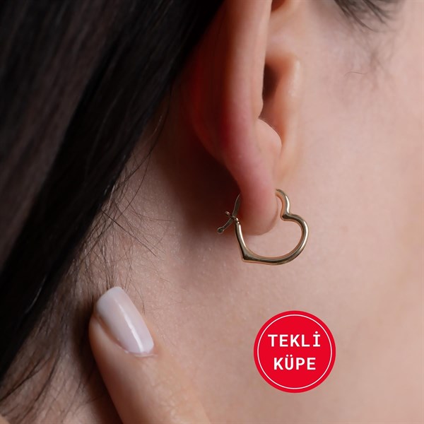 14 Ayar Altın Orta Boy Kalpli Tekli Küpe