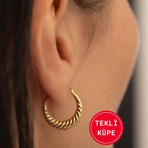 14 Ayar Altın Orta Boy Midye Halkalı Tekli Küpe