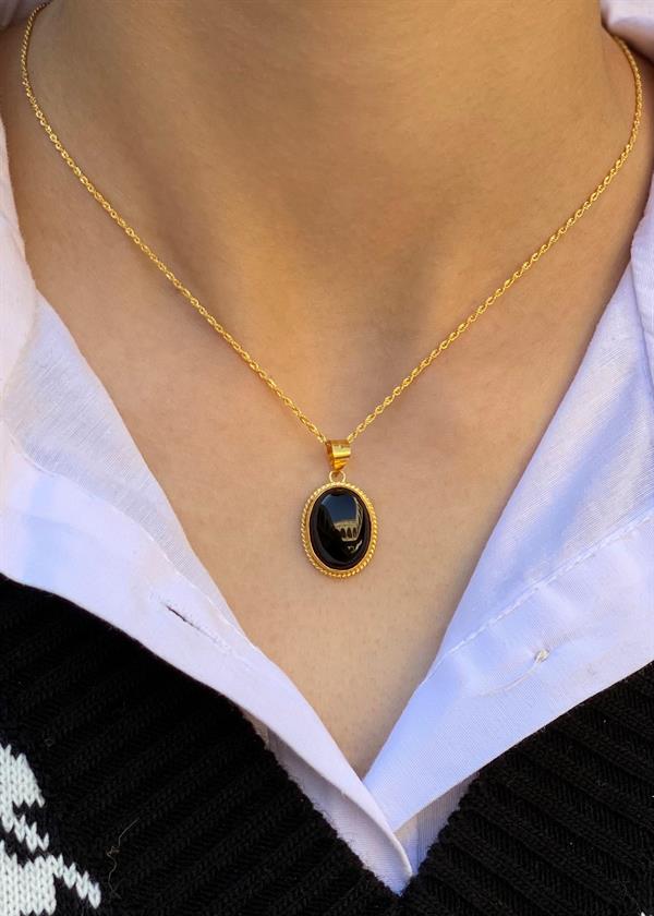 14 Ayar Altın Oval Oniks Kolye