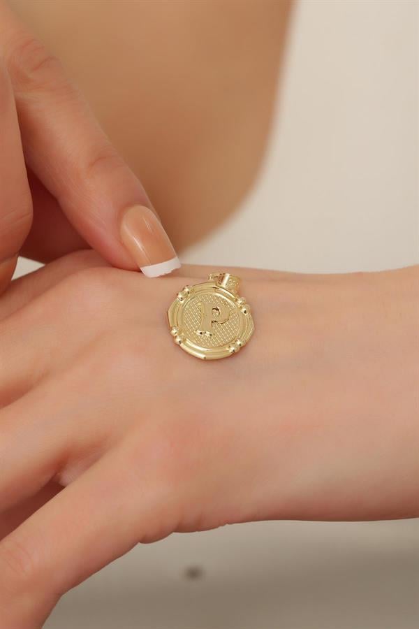 14 Ayar Altın P Harfli Retro Kolye Ucu