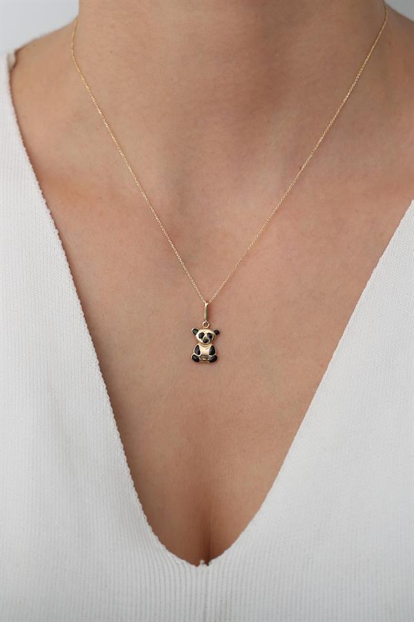 14 Ayar Altın Panda Figürlü Minimal Kolye