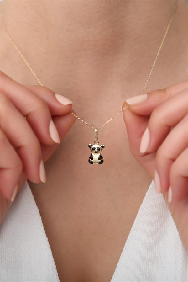 14 Ayar Altın Panda Figürlü Minimal Kolye