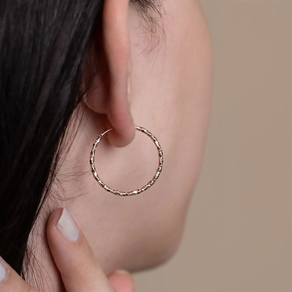 14 Ayar Altın Parıltı Halka Küpe 2,4 cm