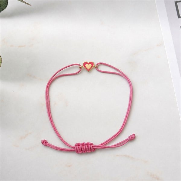 14 Ayar Altın Pembe İpli Kalp Motifli Kız Çocuğu Bilekliği