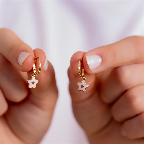 14 Ayar Altın Pembe Mineli Yıldız Çocuk Küpesi