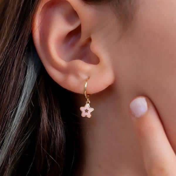 14 Ayar Altın Pembe Mineli Yıldız Çocuk Küpesi