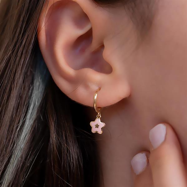 14 Ayar Altın Pembe Mineli Yıldız Çocuk Küpesi