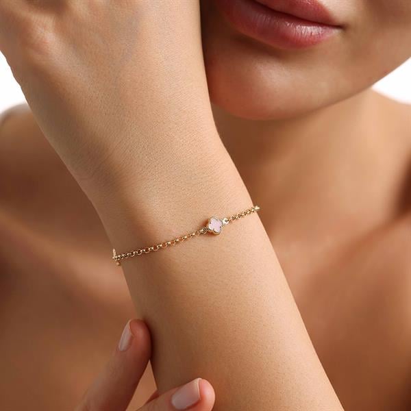 14 Ayar Altın Pembe Yonca Bileklik