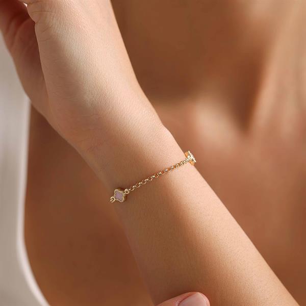 14 Ayar Altın Pembe Yonca Bileklik