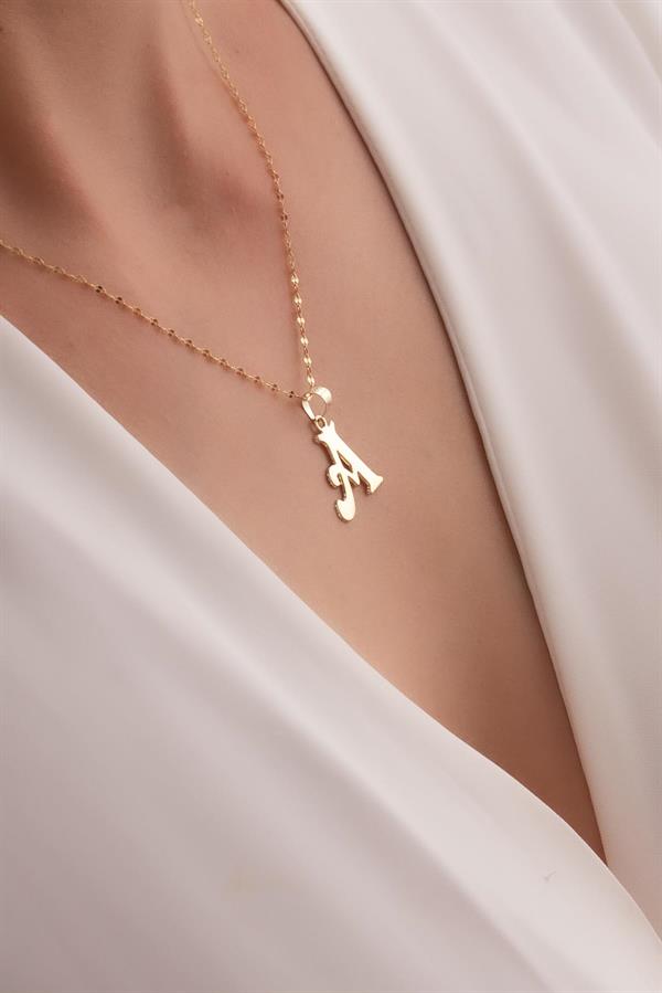 14K Solid Gold A Letter Cute Necklace
