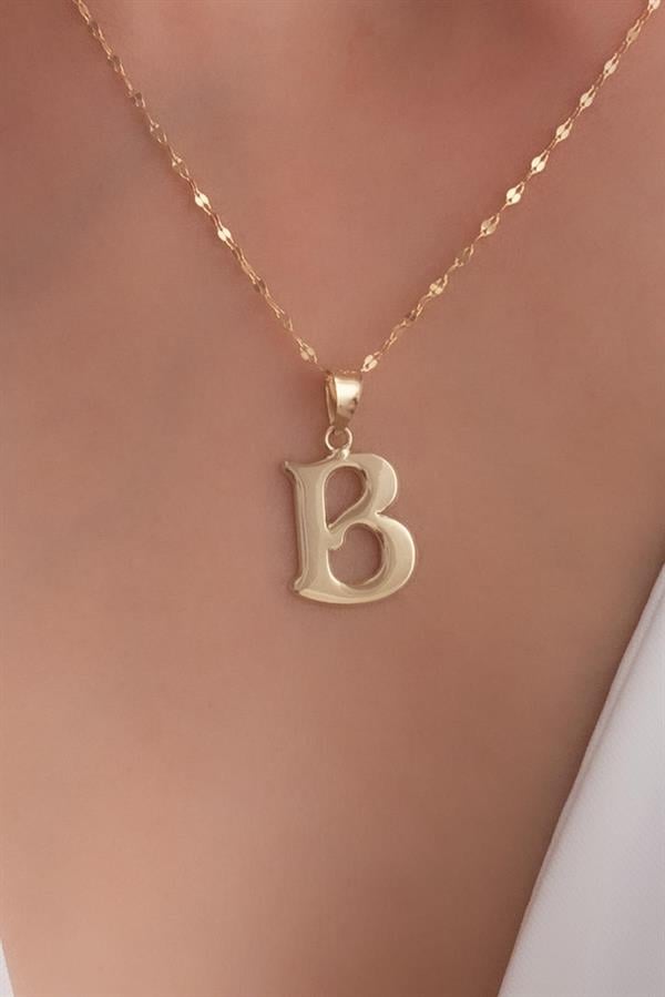 14K Solid Gold B Letter Cute Necklace