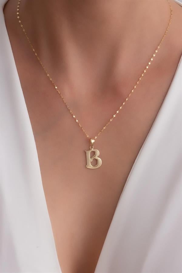14K Solid Gold B Letter Cute Necklace