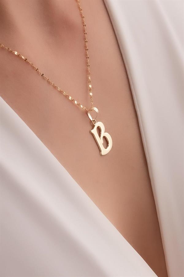 14K Solid Gold B Letter Cute Necklace