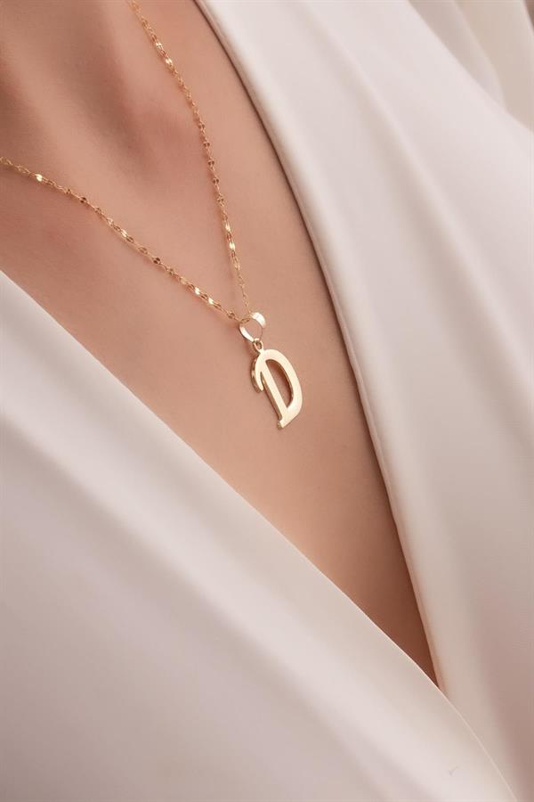 14K Solid Gold D Letter Cute Necklace