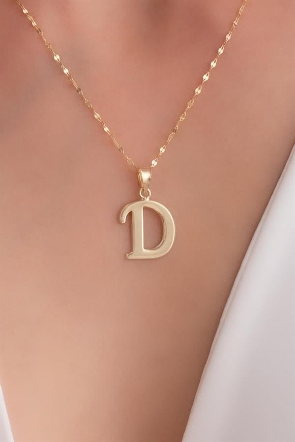 14K Solid Gold D Letter Cute Necklace