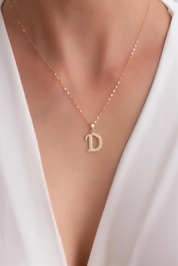 14K Solid Gold D Letter Cute Necklace