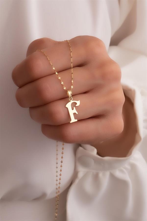 14K Solid Gold F Letter Cute Necklace