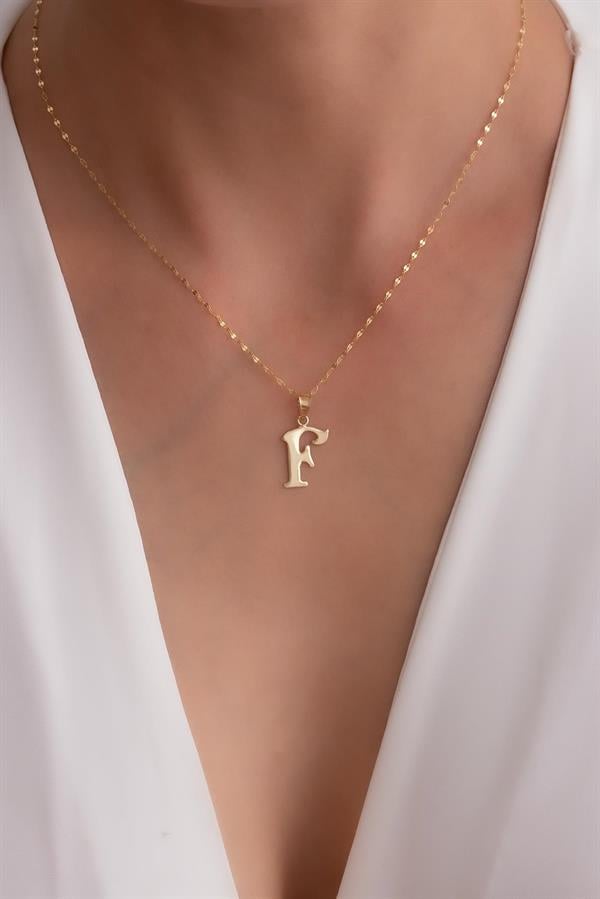 14K Solid Gold F Letter Cute Necklace