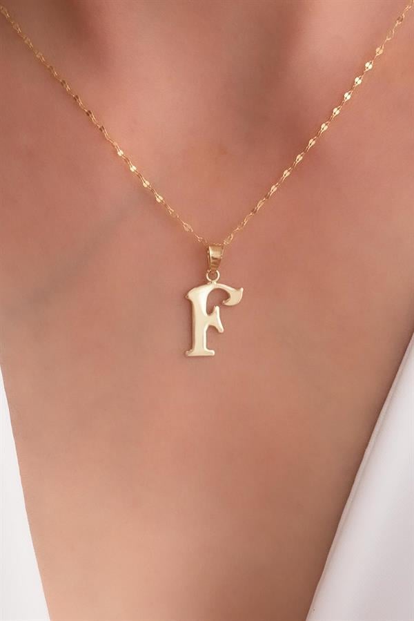 14K Solid Gold F Letter Cute Necklace