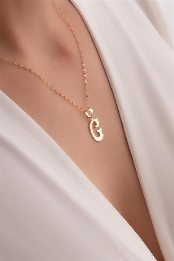 14K Solid Gold G Letter Cute Necklace