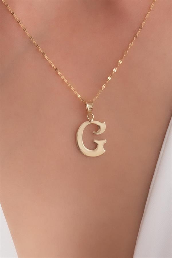 14K Solid Gold G Letter Cute Necklace