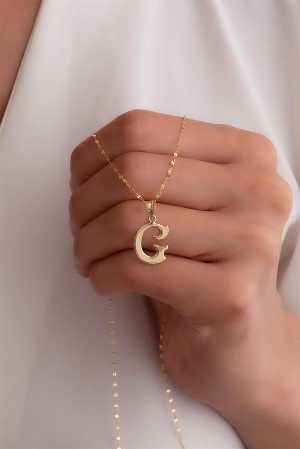 14K Solid Gold G Letter Cute Necklace
